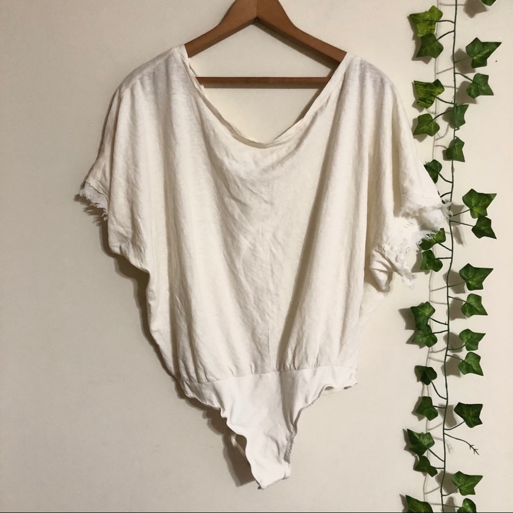 Free People Scoop Neck Frayed Hem Bodysuit